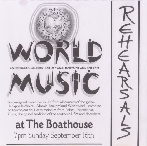 World Music: At The Boathouse: Rehearsals