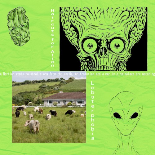 a Martian wants to steal a cow from the earth, an Arcturian and a man in a balaclava are watching